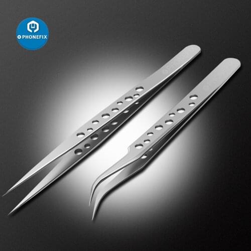 Electronics Industrial Tweezers Anti-static ESD Curved Straight Tip Precision Stainless Steel Forceps Phone PCB Repair Hand Tool