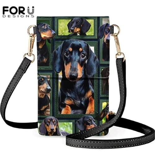 FORUDESIGNS Cute Dachshund Dog Print Small Womens Leather Crossbody Phone Bags &Cases Casual Ladies Shoulder Case for iphone 12