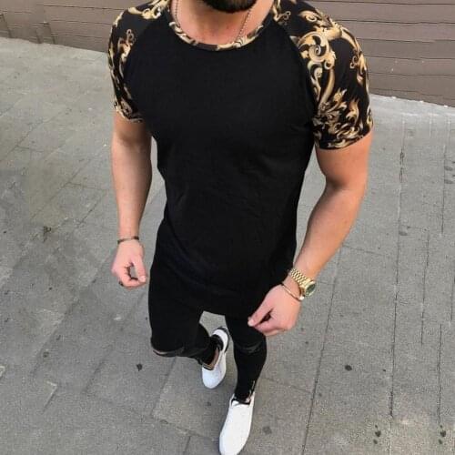 T-Shirts Floral Patchwork Short Sleeve Round Neck T-Shirt Men Slim Casual Summer Top