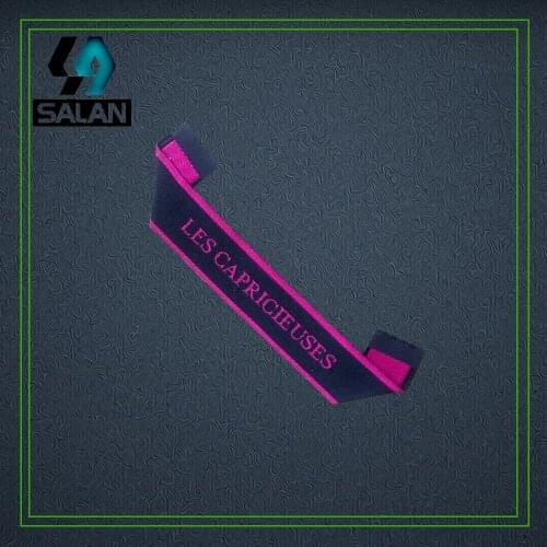 Customized mitre fold cloth sewing tags damask woven garment embroiedred labels fabric tags for handwork