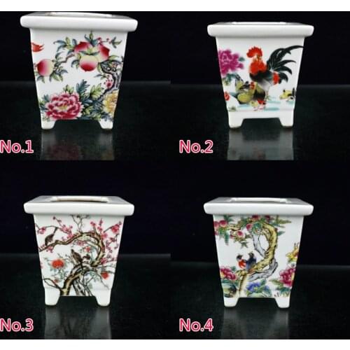 Chinese old porcelain flower and bird/shoutao/rooster famille rose square small flowerpot ornaments/5 styles