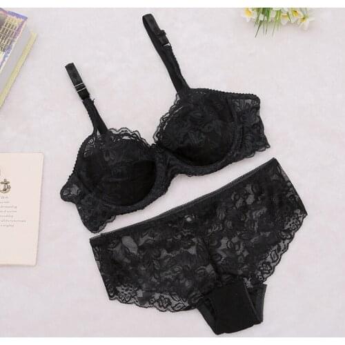 Fashion lace bra briefs set sexy Ultra-thin transparent lace sexy bra and briefs set push up bra big size lingerie women bra set