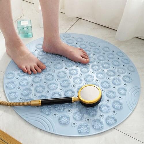 Round Non-slip Shower Mat Home Bathroom PVC Drain Holes Suction Cups Floor Massage Foot Pad Elastic Bathroom Non-slip Mat
