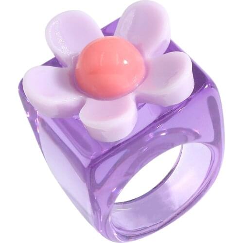 ZiccoWong Fashion Colorful Transparent Flower Rings For Women Girls Resin Summer Friends Couple Rings Jewelry Trendy Gift