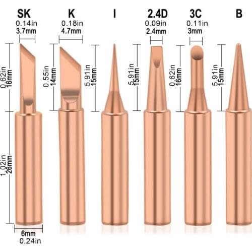 6pcs/set Soldering Iron Tips Pure Copper 900M-T Soldering Iron Tip Lead-free Solder Tips Welding Head Soldering Tools