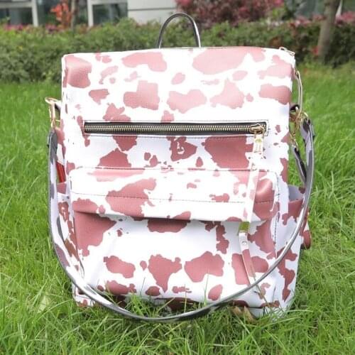 New Color Designer Pockets Colorful Strap Cow Printed Travel Backpack Embossed Flower PU Leather Geometric Diamond Handbag