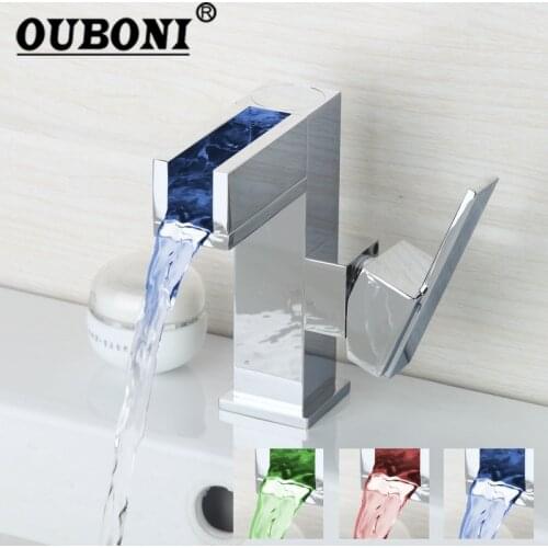 NEW Chrome LED Basin Faucet Water Tap New L-15 Bathroom Sink Mixer Waterfall Vanity Vessel Sinks Mixers Taps Faucets Torneira