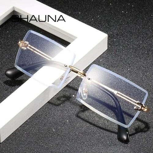 SHAUNA Anti-Blue Light Fashion Rimless Rectangle Eyeglasses Frames Simple Optical Glasses Frame