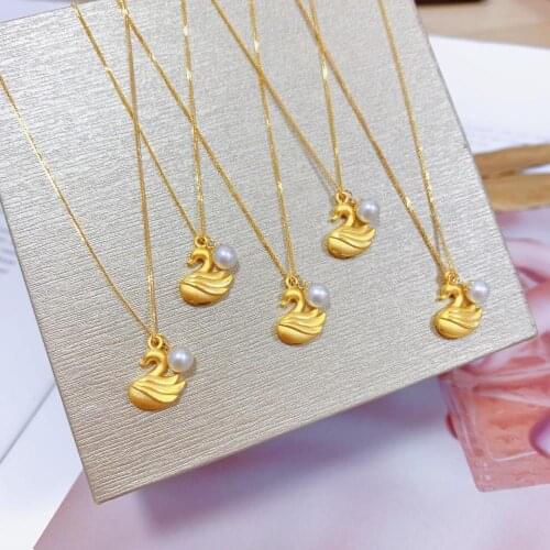 MADALENA SARARA Pure Gold Au999 Pendant Car Pattern Animal Style 24k Pure Gold With Freshwater Pearl Chain Women Necklace