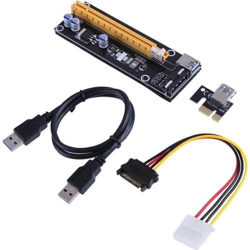PCI-E 1x to 16x Mining Machine Miner Enhanced Extender Riser Card Adapter with 60cm(2 feet) USB 3.0 & SATA Power Cable New