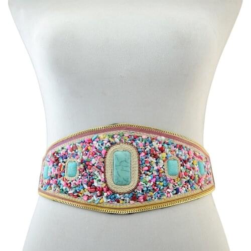 Gypspy Tauren Charm Ethnic Belt Belly Chains Inlay Colorful Resin Bead Elastic Adjustable Waist Belly Body Turkish Jewelry