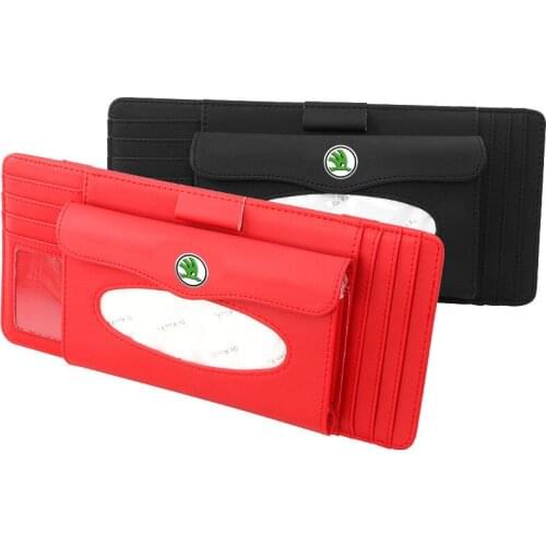 PU Car Tissue Box Cover Card Clip for Skoda Rapid Kodiaq Fabia Superb Kamiq Octavia A7 Tour RS Yeti Car Storage Bag Accessories