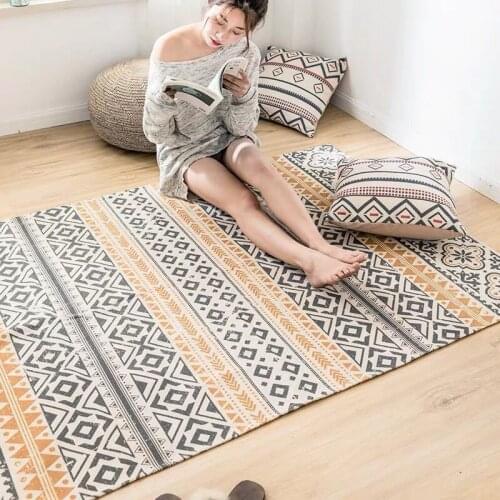 2020 Soft Retro Cotton Linen Carpet Anti-slip Geometric Area Rug Yoga Mat Carpets for Living Room Bedroom Area Rugs
