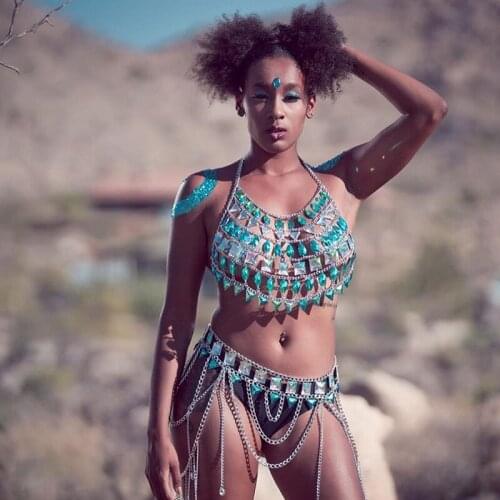 Sexy Rhinestone Body Chain Bra Jewelry For Women Luxury Shiny Crystal Skirt Chain Bikini Harness Underwear Nightclub Rave Wear