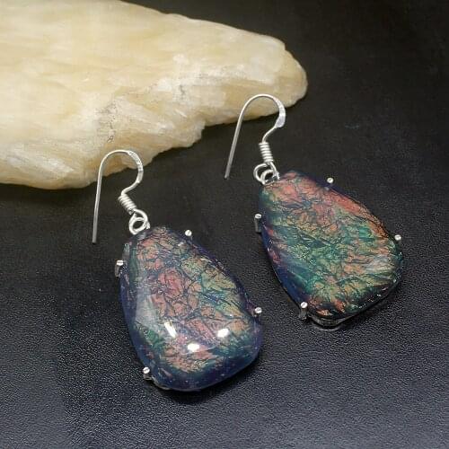 Gemstonefactory Big Promotion Unique 925 Silver Blue Dichroic Glass Fantasy Women Ladies Gifts Dangle Drop Earrings 20211911