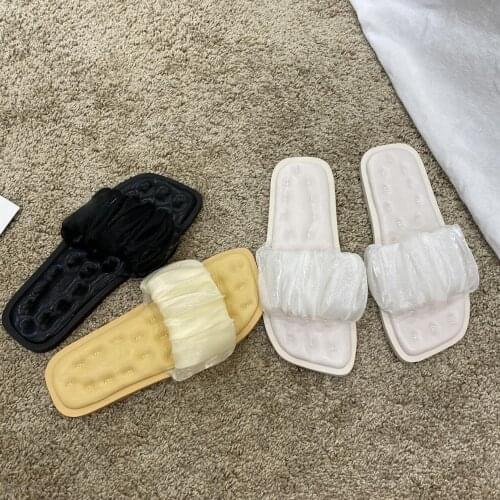 Soft Leather Woven Slippers Women Summer 2021 Flat Heels Beach Casual Slides Shoes Woman Outdoor Sandals Flip Flops Muter