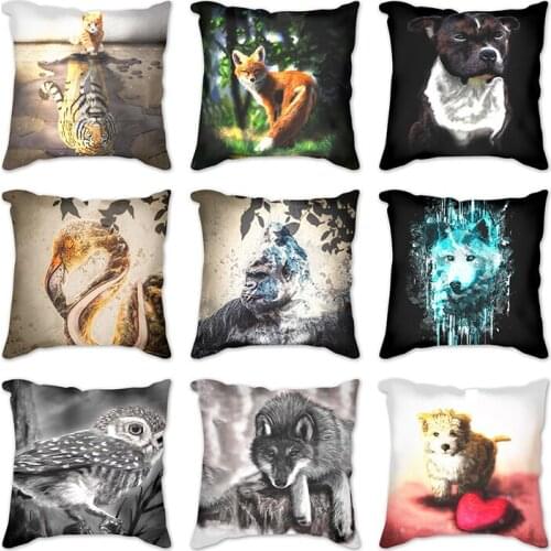 Elephant wolf swan fox dogm Owl tiger Pillow Case Decor Animal Cushion Cover for Sofa Pillowcase Squirrel Pillow Covers 45x45cm