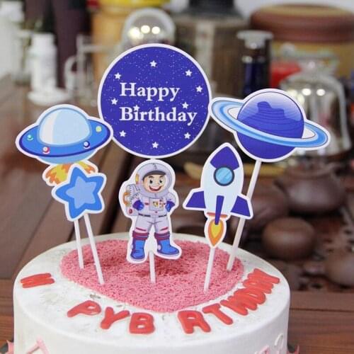 Visual Touch Birthday Party Supplies Theme Cake Topper Astronaut Space Man Boy Happy Birthday Cake Decorating