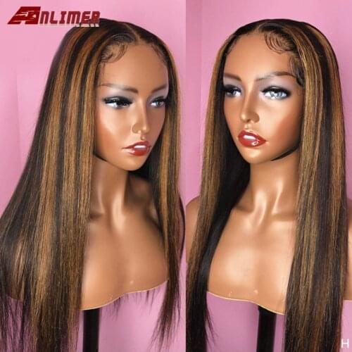 Highlight Honey Blonde Brown T Part Lace Front Wigs Brazilian Straight Lace Front Wig Lace Part Wig 13x6x1 Ombre Human Hair Wig