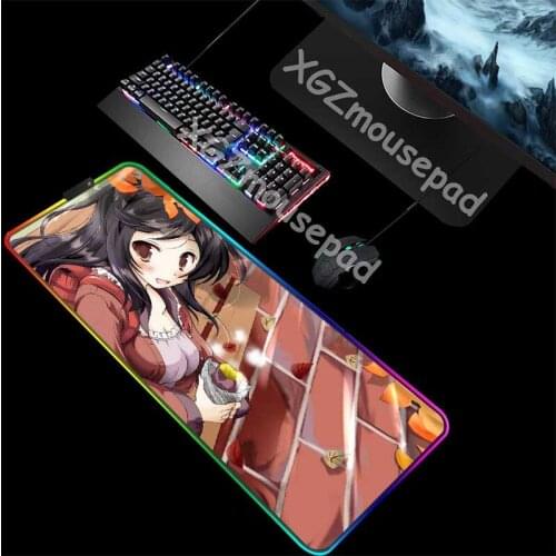 XGZ Large RGB Mouse Pad Black Lock Edge Anime Maple Leaf Scenery Baked Sweet Potato Cute Girl Computer Desk Mat Rubber Non-slip