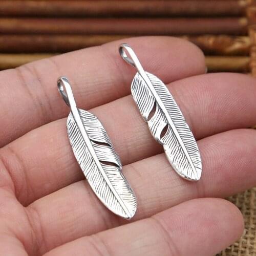 S925 Sterling Silver Jewelry Vintage Retro Thai Silver Takahashi Feathe Men And Women Simple Pendant