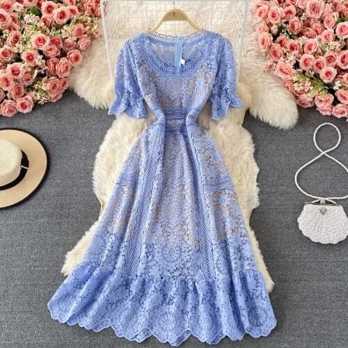 Retro Printing Lace Dress Woman Short-sleeve Summer Black Elegant Dresses Vestido Woman High Waist Flora Printed Dress Female