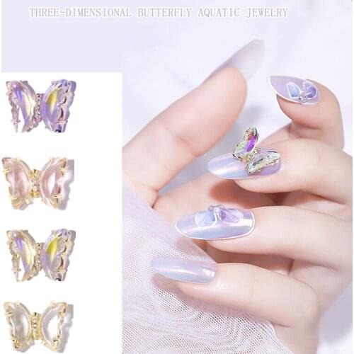 1PC Flying Butterfly 3D Aurora Drill Nail Rhinestone Alloy With Crystal Nail Tips Decorations DIY Nail Decor Jewelry Accessory
