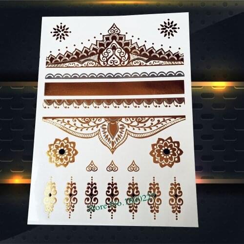 1PC Sexy Women Gold Queen Crown Temporary Tattoo Stickers PYS-74 Indian Sunflower Henna Tattoo Paste Flash Golden Tatoo Chains