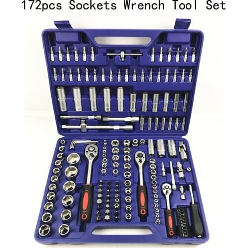 172pcs Auto Tool Kit Hand Tool Set General Household Hand Tool Kit with Plastic Toolbox Storage Case Socket Wrench