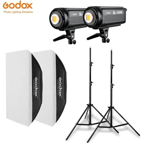 2x Godox SL-100W 100Ws 5600K Studio LED Continuous Photo Video Light + 2x 2.8m Light Stand + 2x 70x100cm Softbox