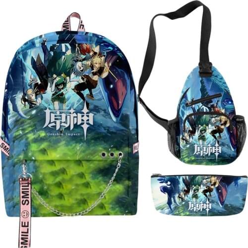Unisex Genshin Impact Backpack Schoolbag 3pcs/Set Japan Anime Boys Girls Cartoon Comic Oxford Waterproof Travel Bicycle Backpack