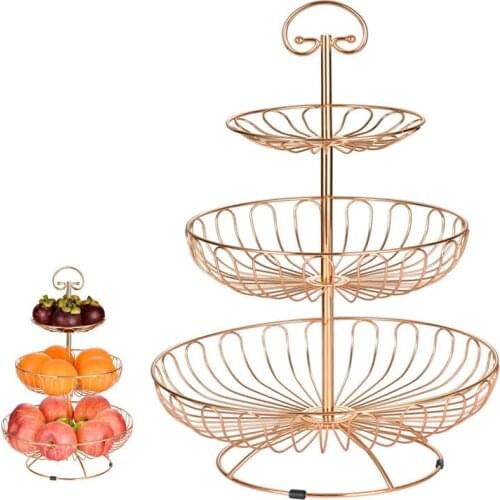 3 Tier Retro Simple Round Metal Household Fruit Plate Tray Stand Storage Basket WF