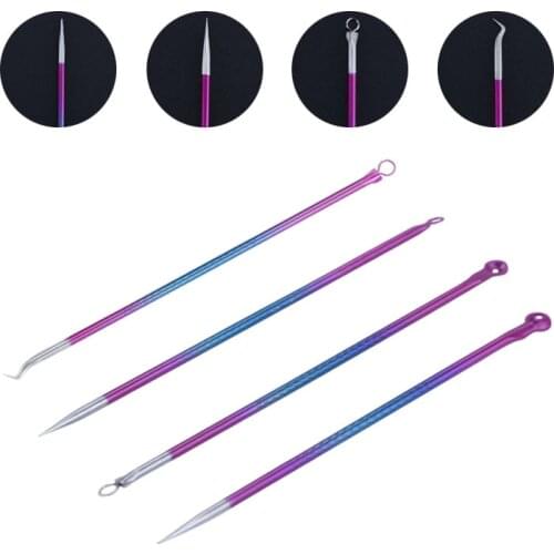 4PCS Acne Blackhead Comedone Black Spot Pimple Blemish Remover Skin Care Women Beauty Acne Treatment Pore Cleanser Needle Hook