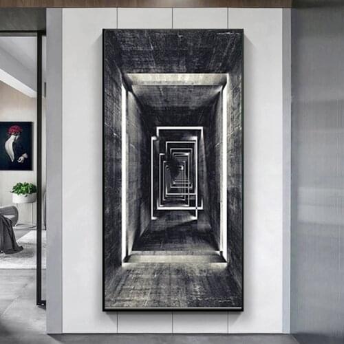 Abstract Geometric Retro Infinite Corridor Canvas Painting Posters and Prints Wall Art Picture for Living Room Home Decoration
