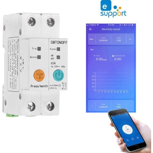 Ewelink WIFI remote control leakage current protection circuit breaker energy monitoring with Alexa google home for Smart home