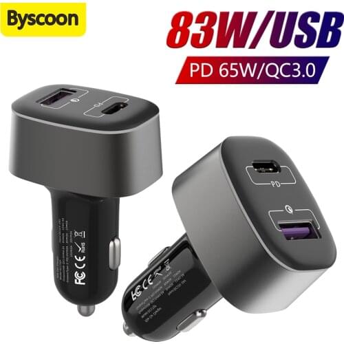 83W Fast Car Charger USB C PD 65W 45W For Laptop iPad USB A QC 3.0 Car Charger For Samsung S21 20 10 Plus TYPE C laptop tablet