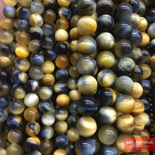 Free Shipping Natural Stone Gold Blue Tiger Eye Beads 16" Strand 6 8 10 12MM Pick Size GBTB01