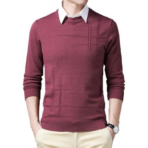 BROWON New Arrival Autumn Men Sweater O-Neck Casual Solid Color Knittrd Pullovers Slim Soft Skin-Friendly Slim Sweater Clothes