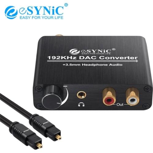ESYNiC 192kHz Digital SPDIF Optical Coaxial To RCA 3.5mm Jack Adapter DAC Converter With Volume Control For PS3 PS4 XBox HD DVD