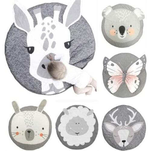 Baby Play Mat CottonCartoon Animal Baby Mats Newborn Infant Crawling Blanket Round Floor Carpet Rugs Mat Childrens Room Decor