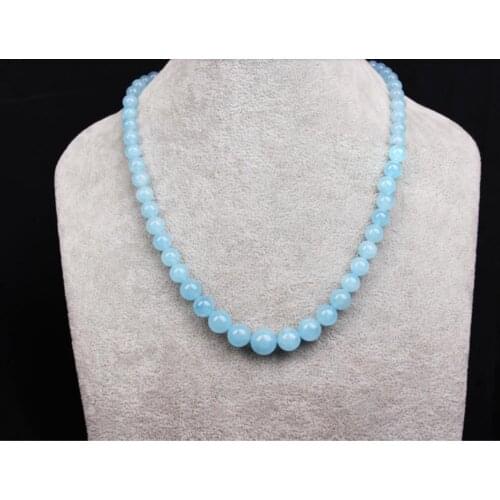 Designer new 6-14mm Brazilian Aquamarine Faceted Gems Round Beads Necklace free shipping