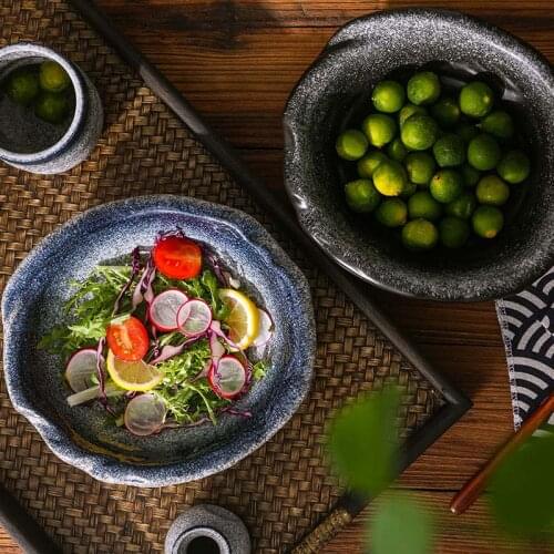 Fruit salad bowl, dish bowl, creative personality, Japanese soup bowl, ceramic tableware, special shaped water pattern bowl, hou