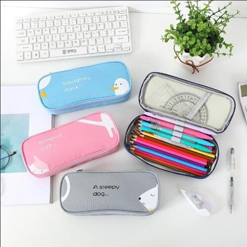 1pcs Canvas Pencil Bag Animal Pen Case Large Capacity Pencil Holder for Kids Girls Gifts School Office Supplies 4 colors