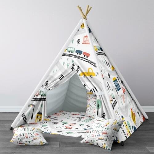 Play Tent for Kids Wigwam Portable Indoor Playground Tents Children Bedrooms White Road Cars Model 293
