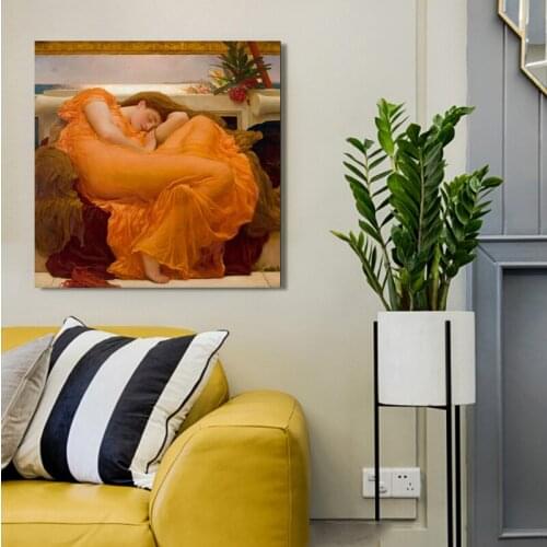 Flaming June by Frederic Leighton Canvas Famous Painting Posters Prints Wall Art Picture for Living Room Home Decoration Cuadros