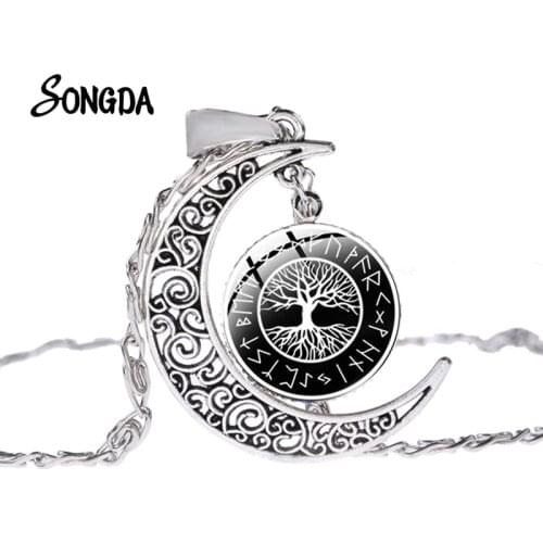 Tree Of Life Yggdrasil With Triquetra Symbols Moon Necklaces 2020 Convex Glass Photo Pendant Choker Collar Accessories For Women