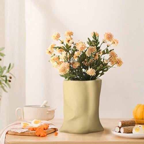 Nordic Ins Creative Morandi Paper Bag Fold Ceramic Flower Arrangement Vase Desktop Crafts Office Decoration Dry Vase Ornaments