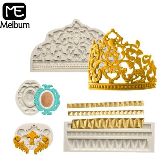 Meibum Crown Gem Birthday Cake Decorating Tools Fondant Molds Sugarcraft Baking Accessories Flower Border Silicone Mould
