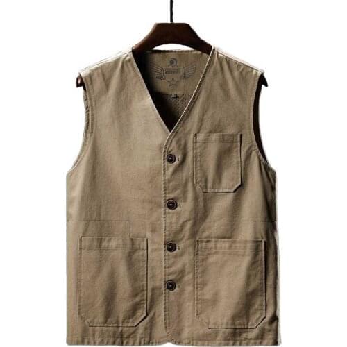 Spring Autumn Cotton Vest Men Casual Waistcoat V-Neck Sleeveless Jacket Big Size Outdoor Man Clothing