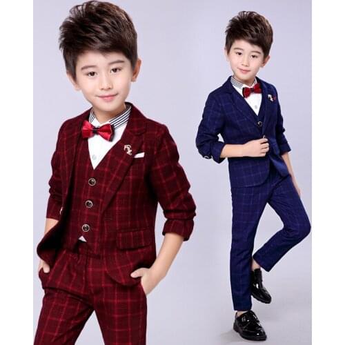 2018 New Children Suit Baby Boys Suits Kids Blazer Boys Formal Suit For Weddings Boys Clothes Set Jackets+Vest+Pants 3pcs 4-12Y
